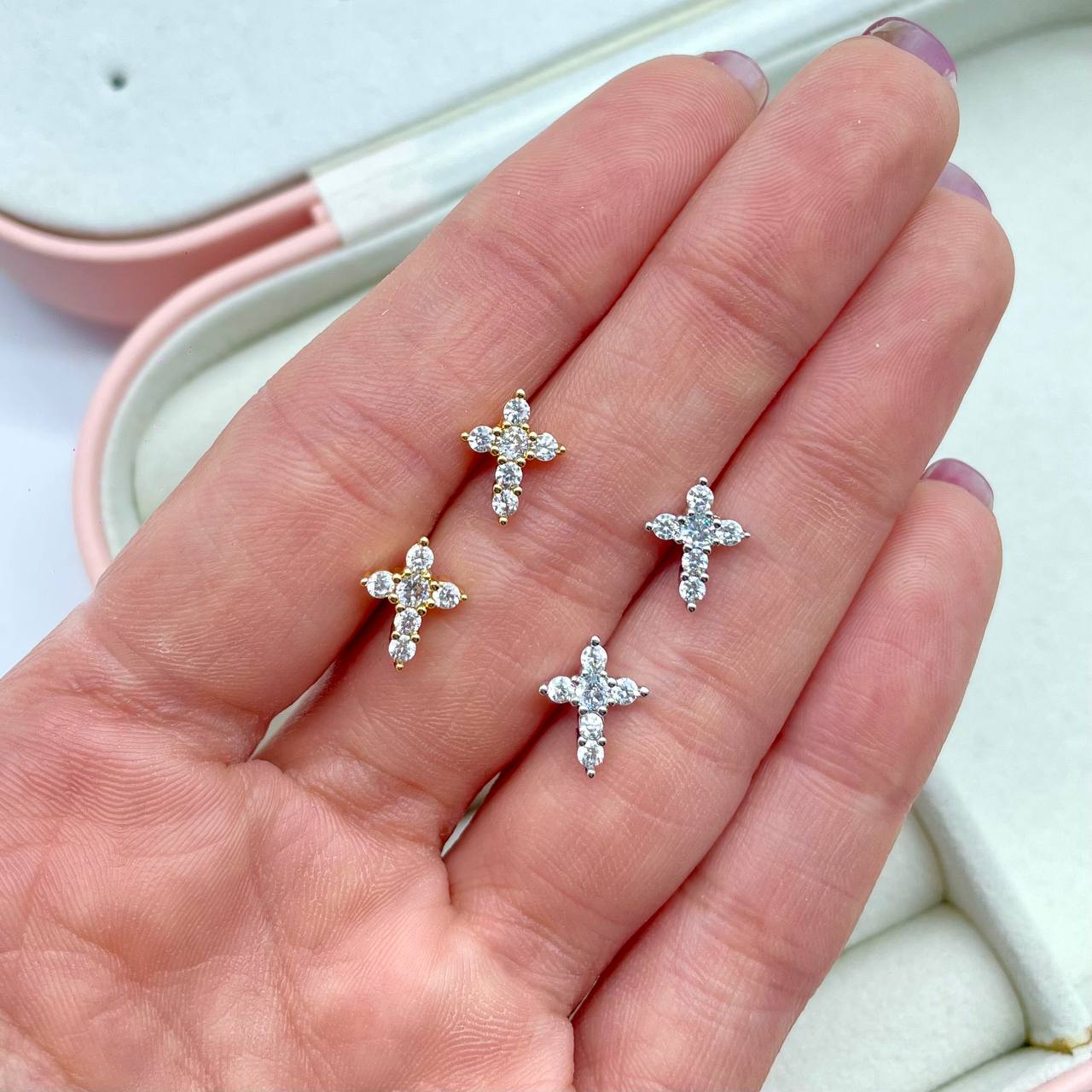 Orecchini In Oro Bianco Simbolo Croci Ref. 724113 - FACCO - Foto 2