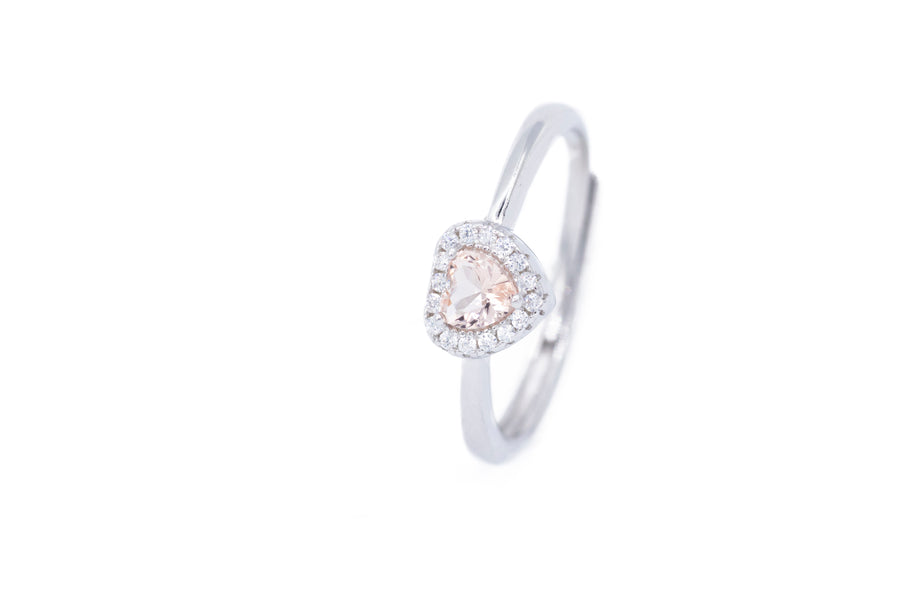 Anello regolabile cuore e strass in argento 925
