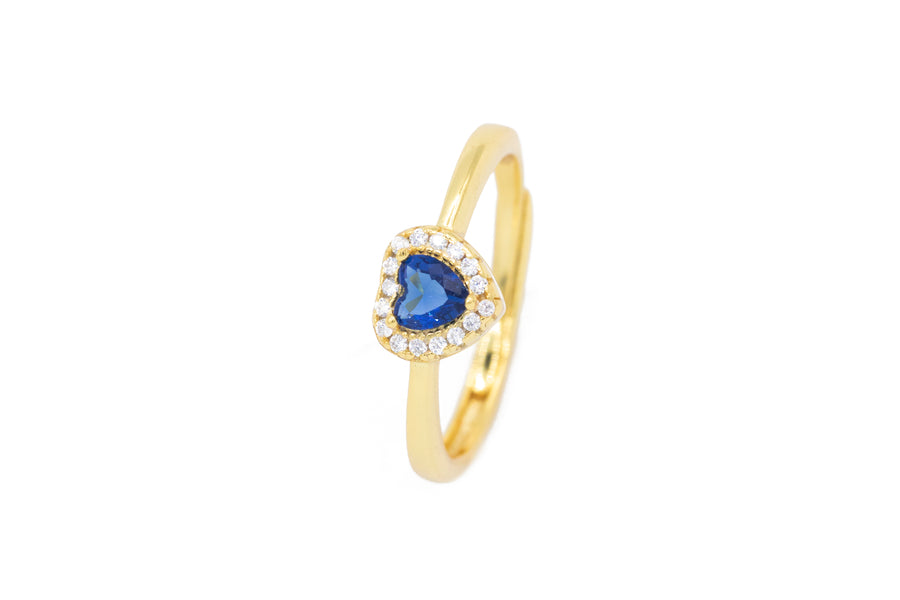 Anello regolabile cuore e strass in argento 925