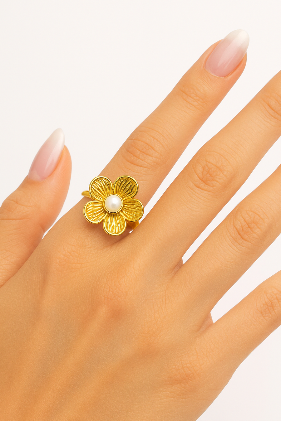 Anello regolabile gold fiore e perle