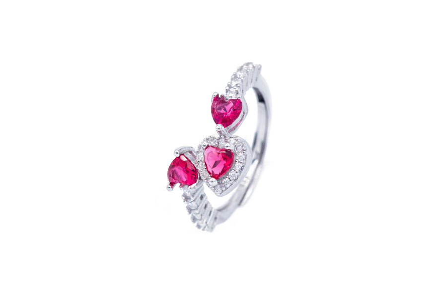 Anello regolabile triple cuore colour in argento 925