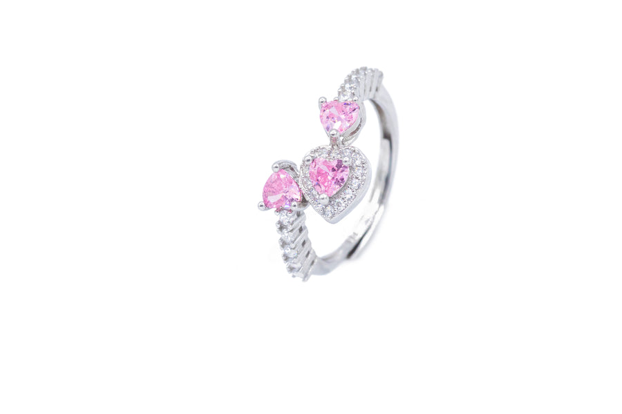 Anello regolabile triple cuore colour in argento 925