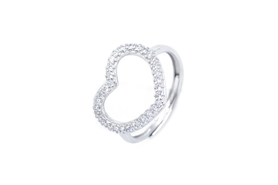 Anello regolabile cuore simply strass in argento 925