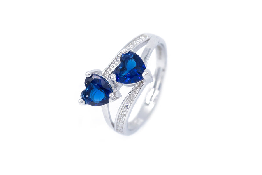 Anello double cuore con strass in argento 925