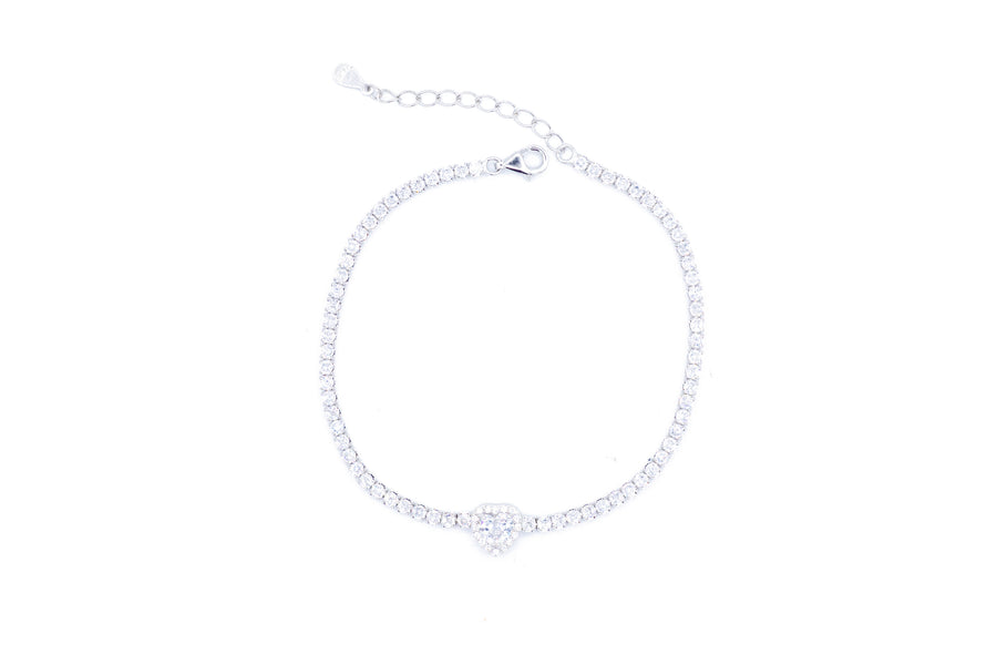 Bracciale tennis con cuore bril in argento 925