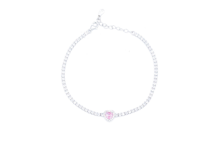 Bracciale tennis con cuore bril in argento 925