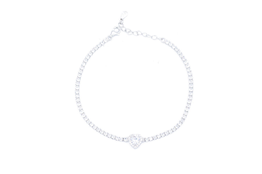 Bracciale tennis con cuore bril in argento 925