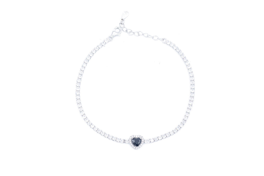 Bracciale tennis con cuore bril in argento 925