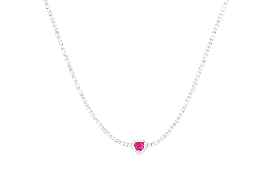 Choker tennis con cuore colour bril in argento 925