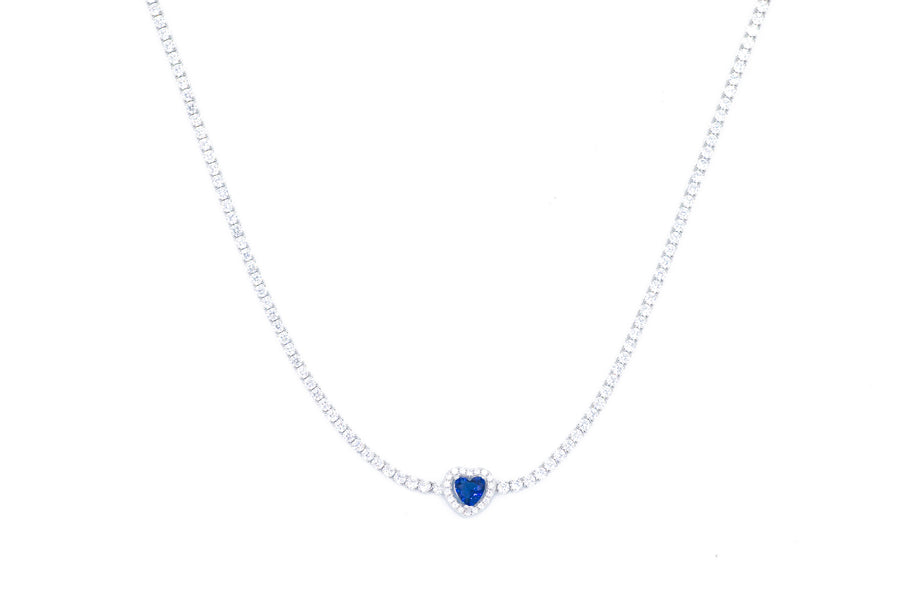 Choker tennis con cuore colour bril in argento 925