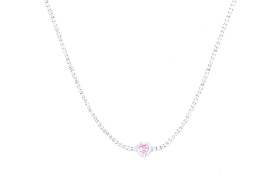 Choker tennis con cuore colour bril in argento 925