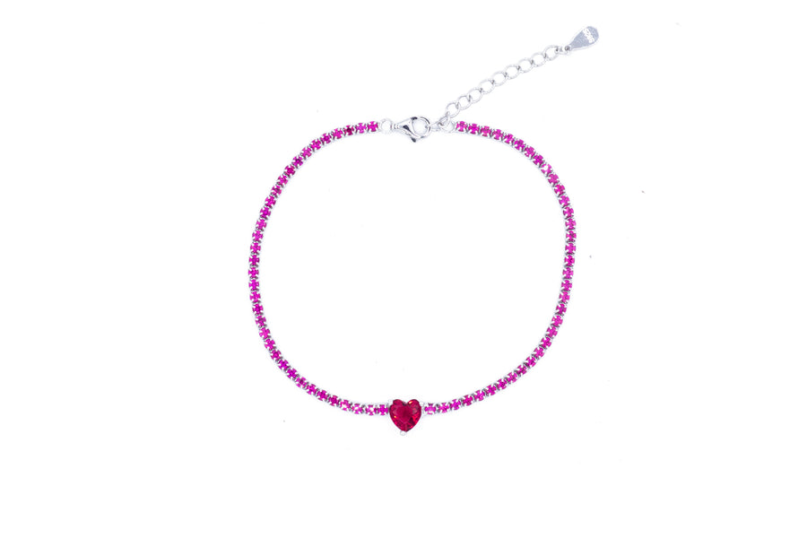 Bracciale tennis con cuoricino colour in argento 925