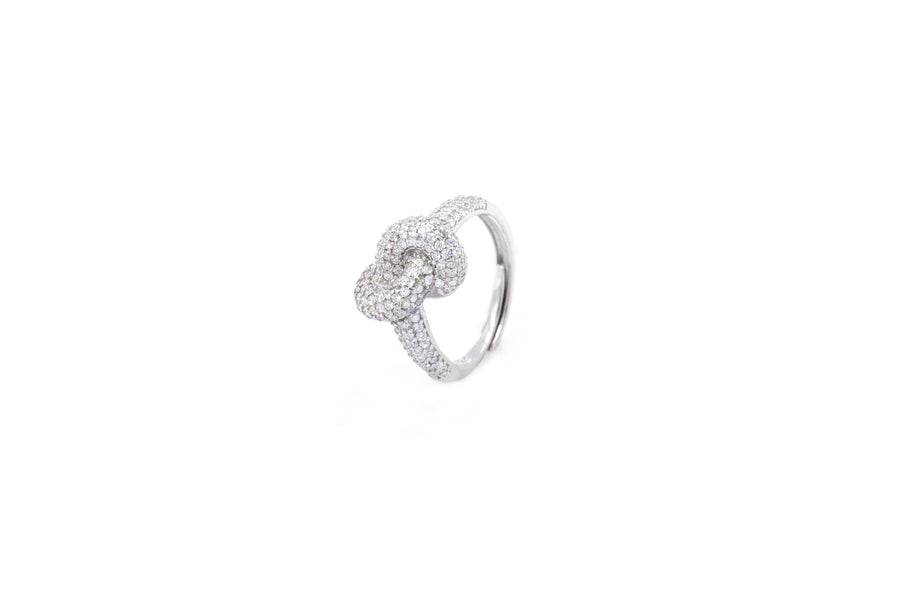 Anello regolabile intreccio con strass in argento 925