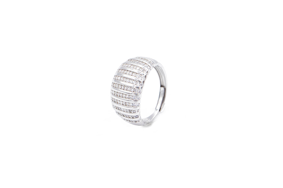 Anello regolabile con fili di strass in argento 925