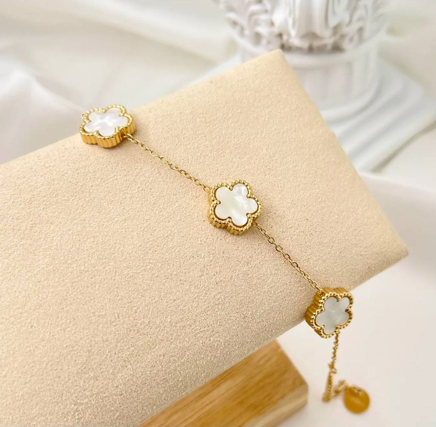 Bracciale Vintage Ambra a 4 motivi effetto madreperla con pietre di colore bianco - Iride Shop Bijoux e Accessori