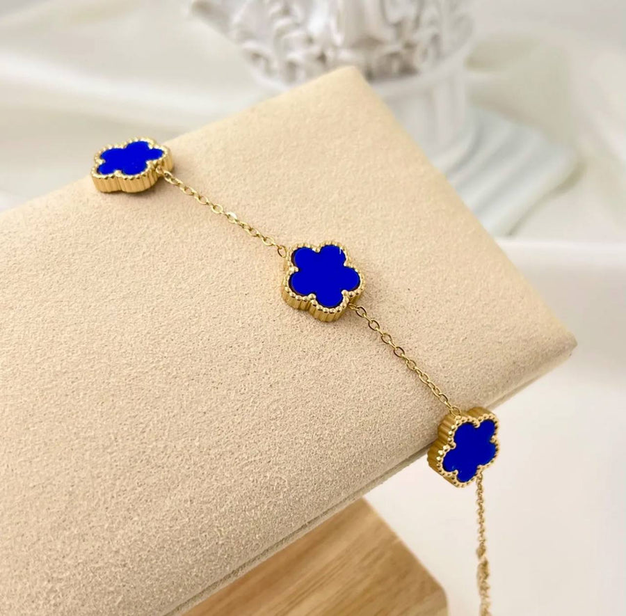 Bracciale Vintage Ambra a 4 motivi effetto madreperla con pietre di colore blu - Iride Shop Bijoux e Accessori