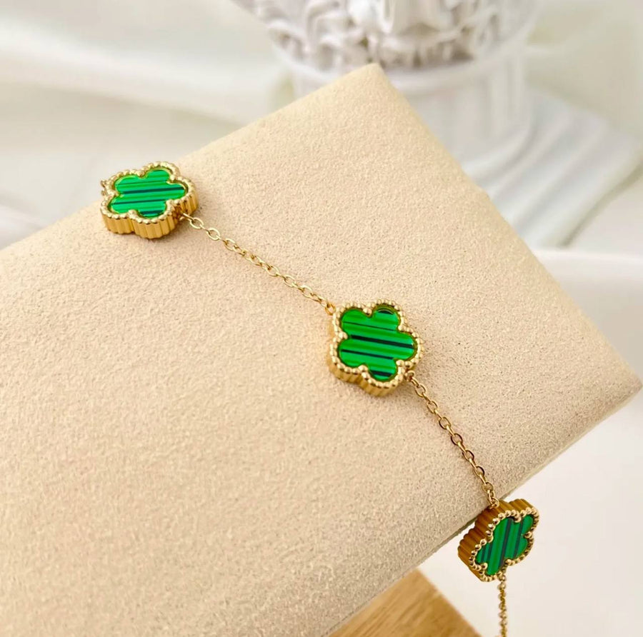 Bracciale Vintage Ambra a 4 motivi effetto madreperla con pietre di colore verde - Iride Shop Bijoux e Accessori