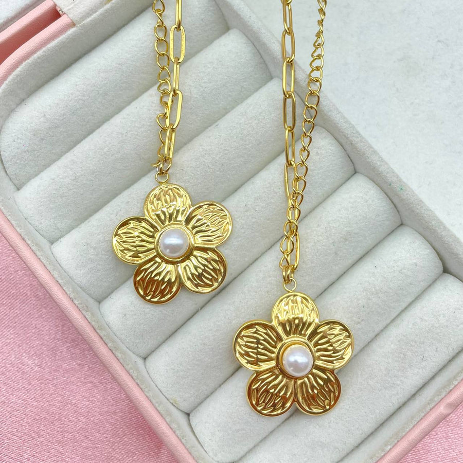 Collana gold fiore e perle