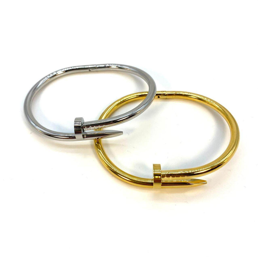 Bracciale chiodo rigido in acciaio inossidabile, con una chiusura a scatto, nei colori oro e argento - Iride Shop Bijoux e Accessori