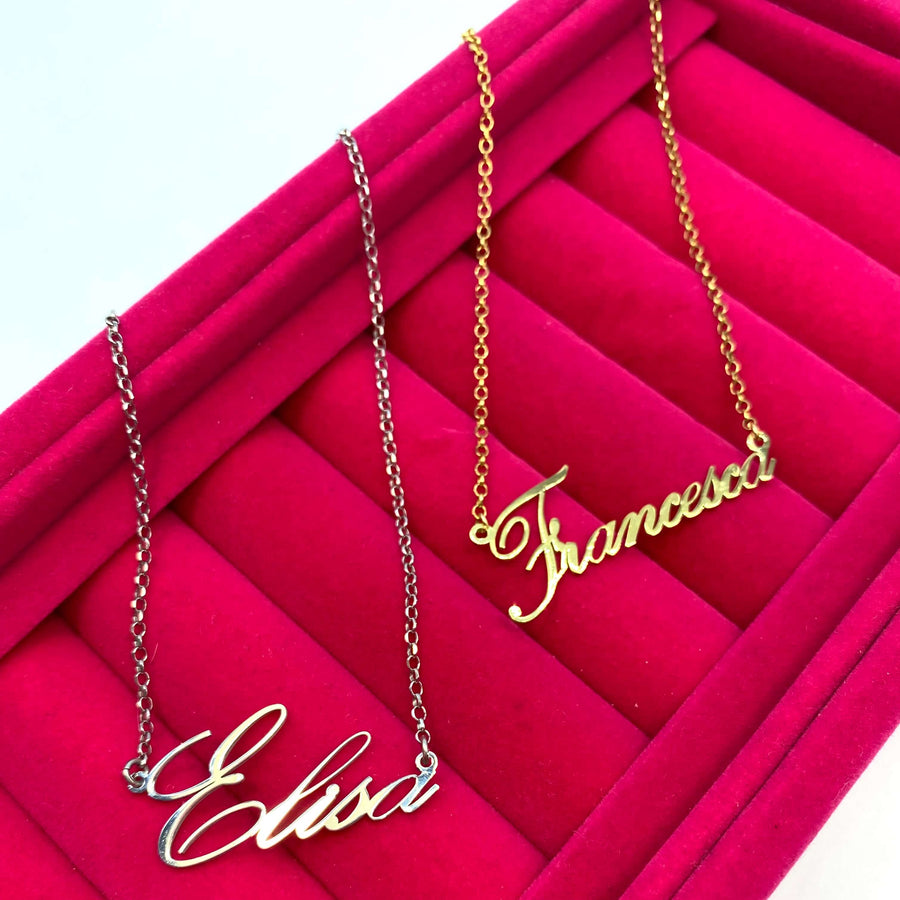 Collana My Charm In Argento 925% Giallo Rosa O Bianco Con Nome In Corsivo Personalizzabile Collana My Charm In Argento 925% Giallo Rosa O Bianco Con Nome In Corsivo Personalizzabile