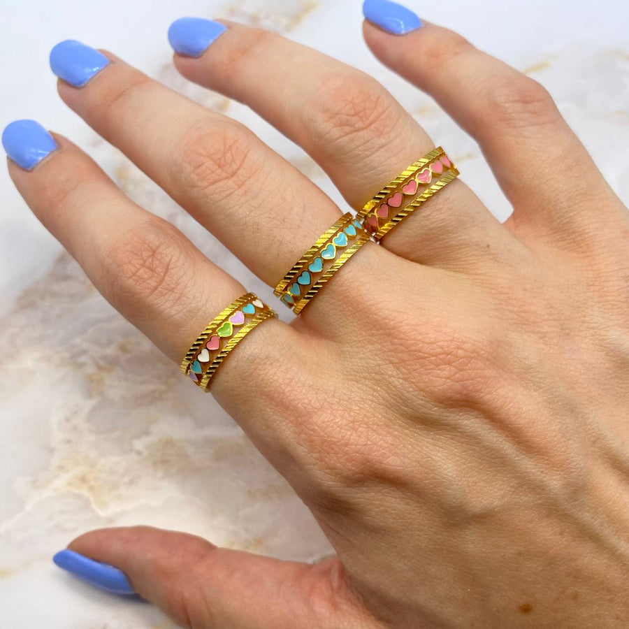 Adjustable color multi-heart ring