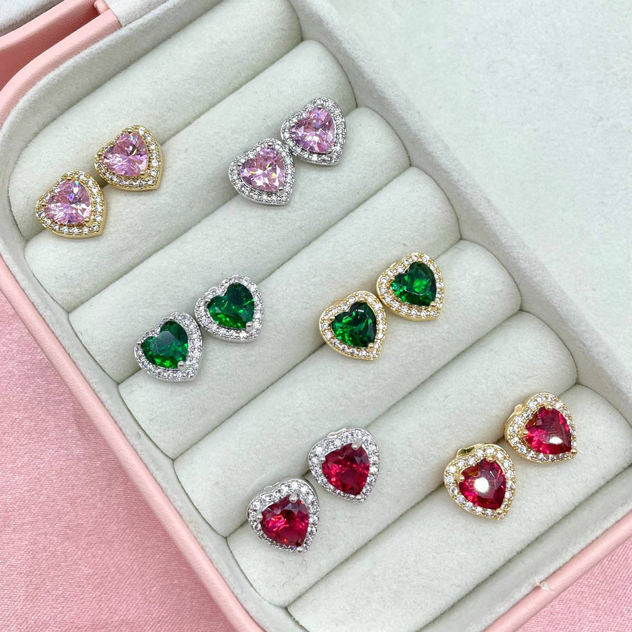 Diamond heart stud earrings